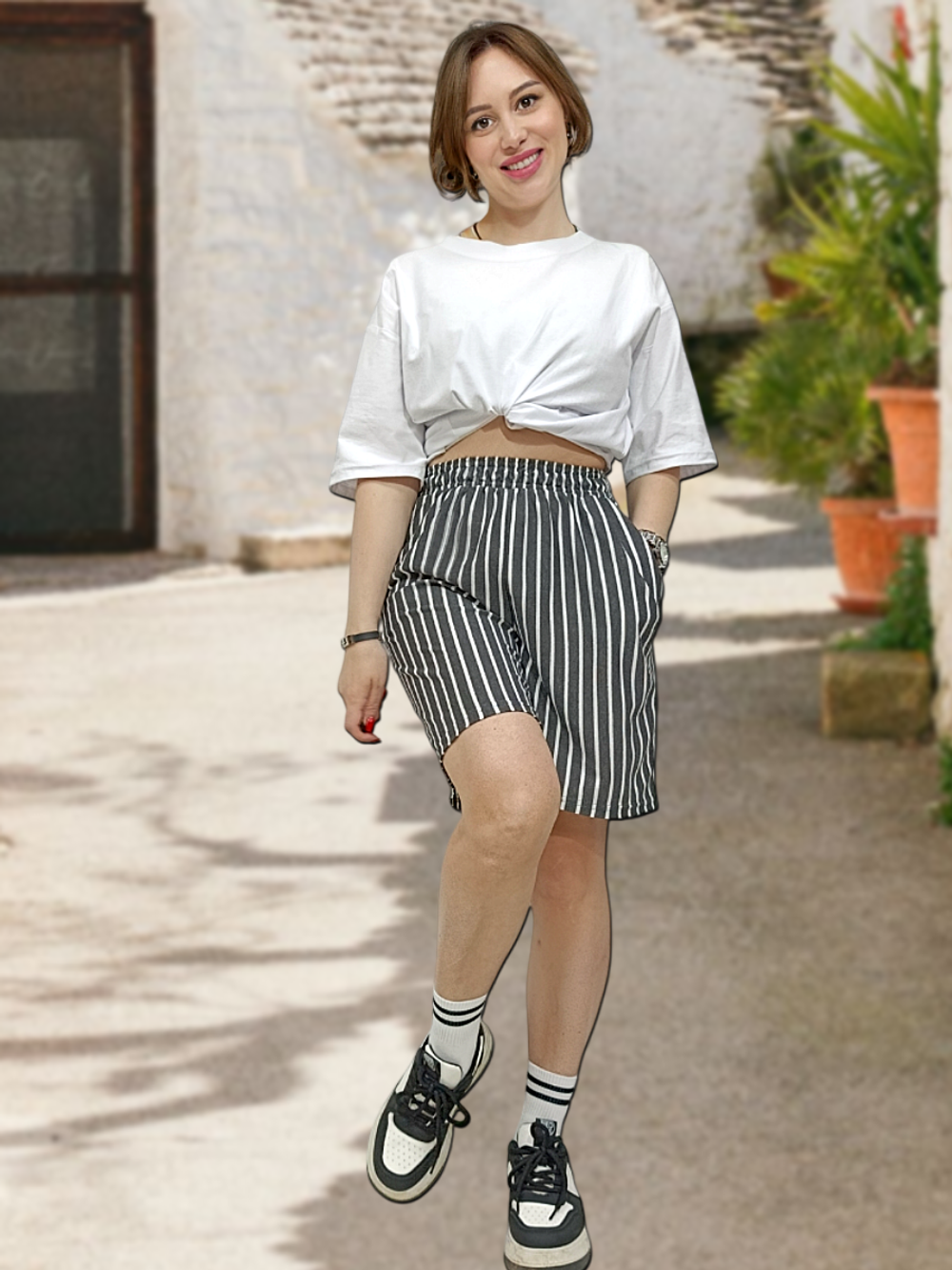 22231 Шорты женские пике темно-серо/белая полоска (56)