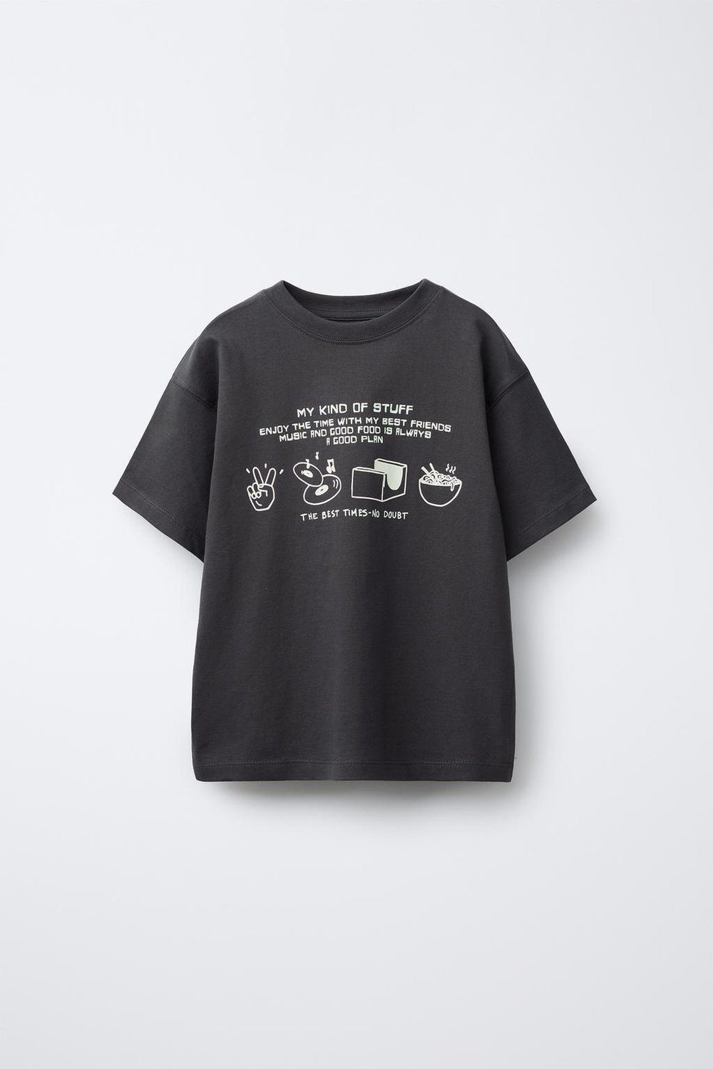 ZARA ФУТБОЛКА ИЗ ТКАНИ С ПРИНТОМ, АНТРАЦИТОВО-СЕРЫЙ