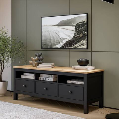 Тумба под ТВ Хемнэс/Кымор, 148х47х57см, черный/светло-коричневый