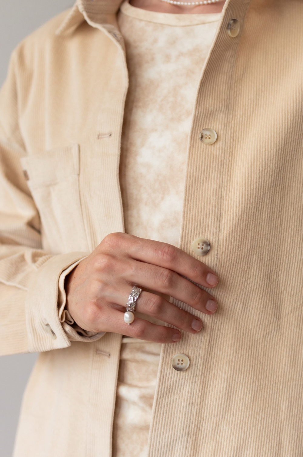 Рубашка из вельвета, Кремовый