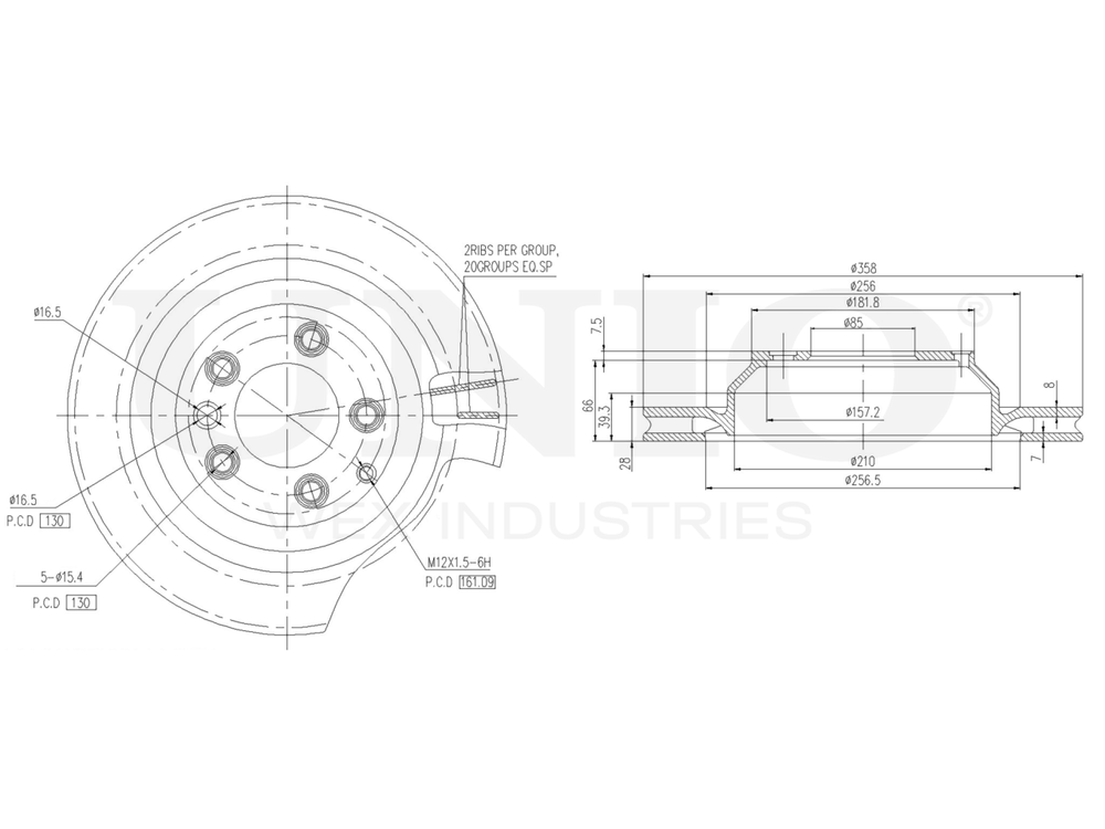 Диск тормозной задний UNIO BRD-20558