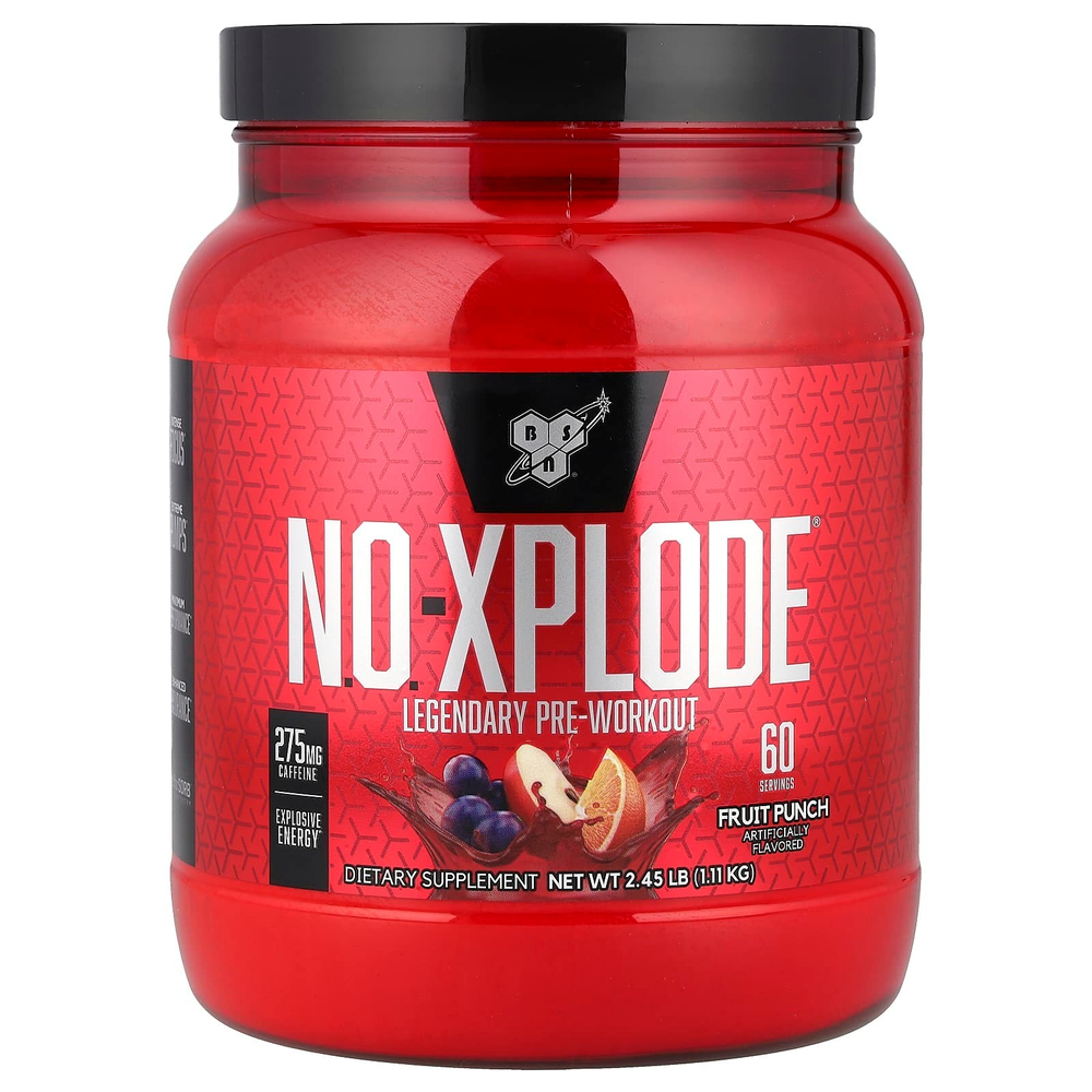 BSN, N.O.-Xplode, легендарное предтренировочное средство, фруктовый пунш, 2,45 фунта (1,11 кг)