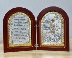 Складень, Георгий Победоносец, Молитва, икона арочная, красное дерево 140x200