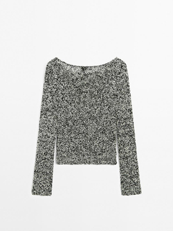 Massimo Dutti Свитер из трикотажа с текстурой Nep - Limited Edition, бело-черный