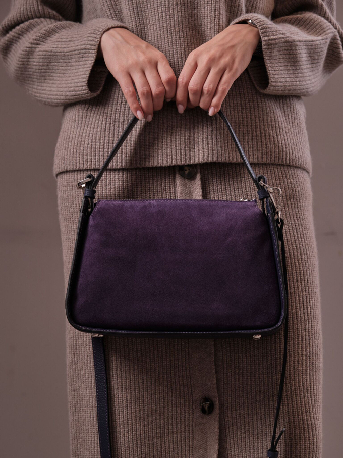 Сумка замшевая на плечо темно-фиолетовая