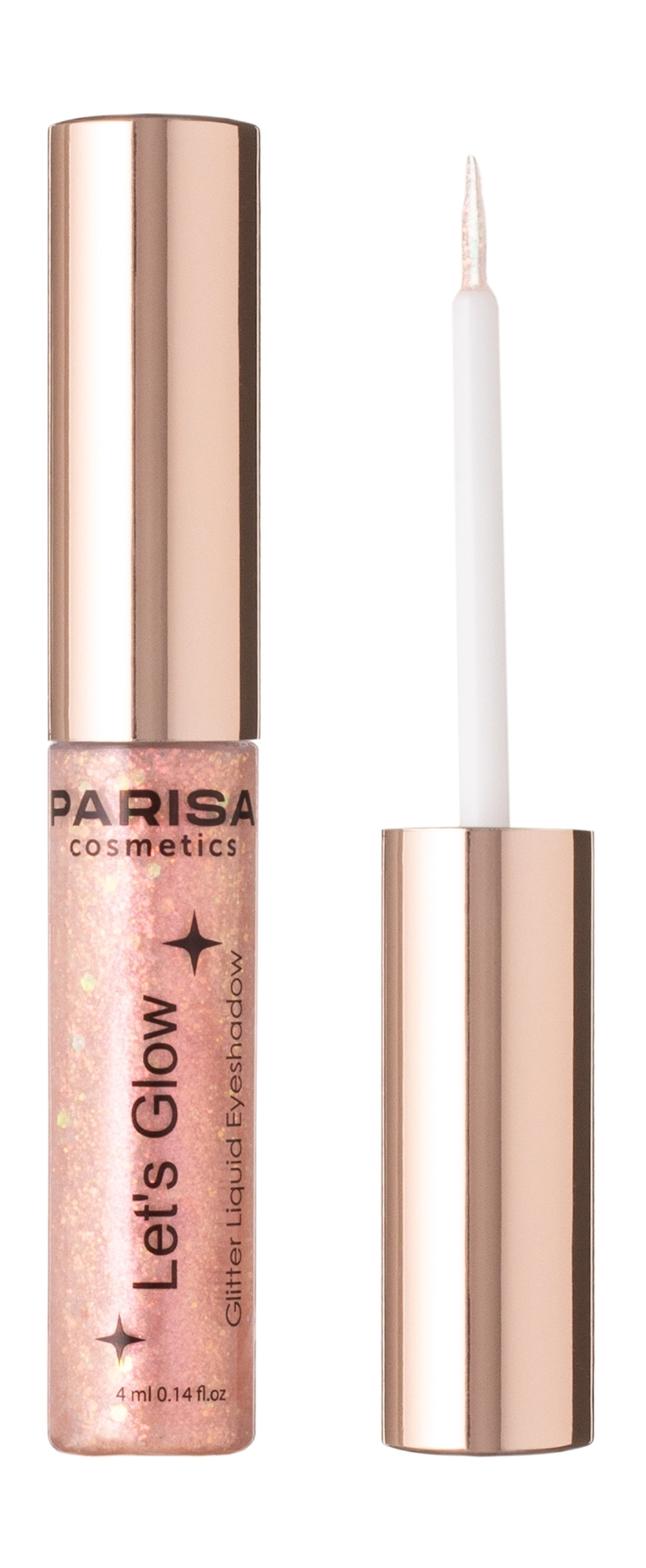 Parisa Тени для век Let's Glow, EL-101, жидкие, с глиттером, тон №01, Topaz, 4 мл