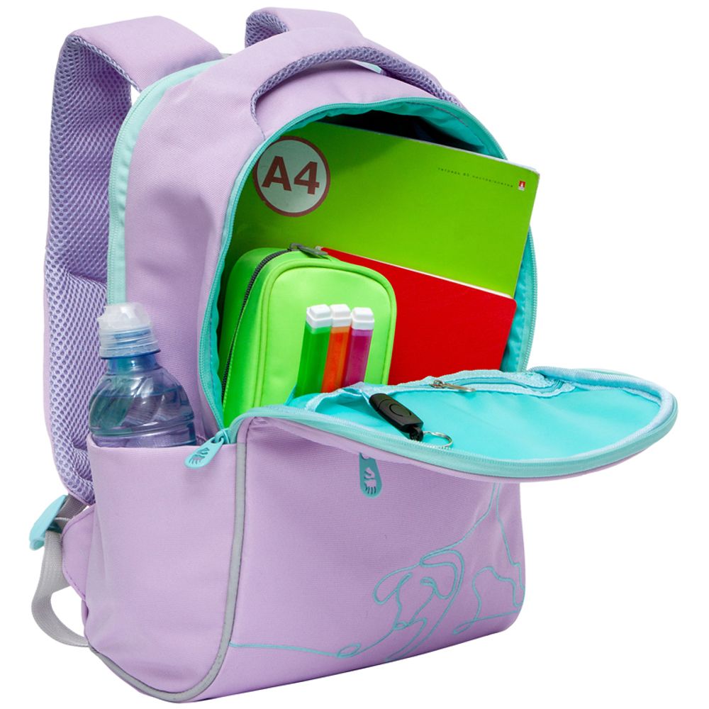 Рюкзак Grizzly, 28*39*12,5см, 1 отделение + отделение для ноутбука, 3 кармана, анатомическая спинка, лавандовый