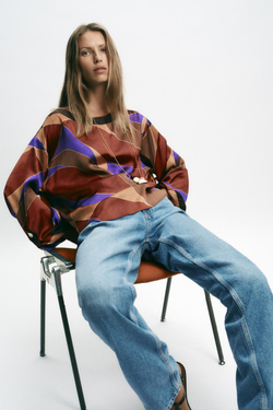 ZARA РУБАШКА ИЗ АТЛАСНОЙ ТКАНИ С ПРИНТОМ, РАЗНОЦВЕТНЫЙ