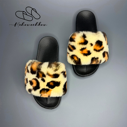 Шлепанцы из меха кролика | Леопард