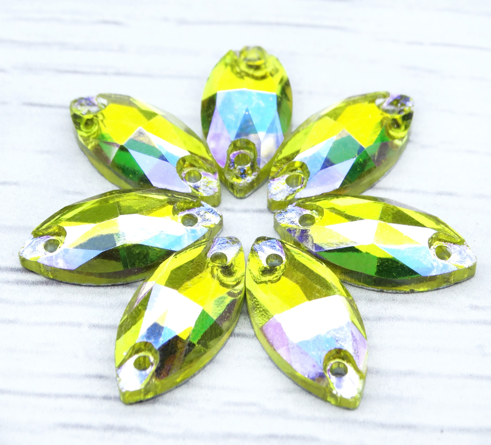 МИ007ДС612 Хрустальные стразы круглые пришивные "лодочка", цвет: цитрин AB, размер: 6х12 мм, 15 шт.