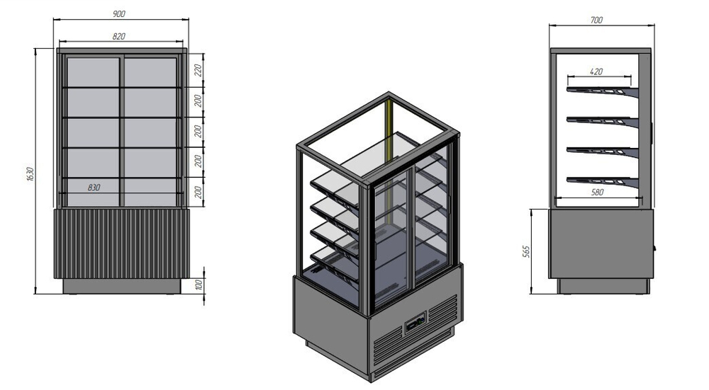 Кондитерская напольная витрина Finist JOBS LUX