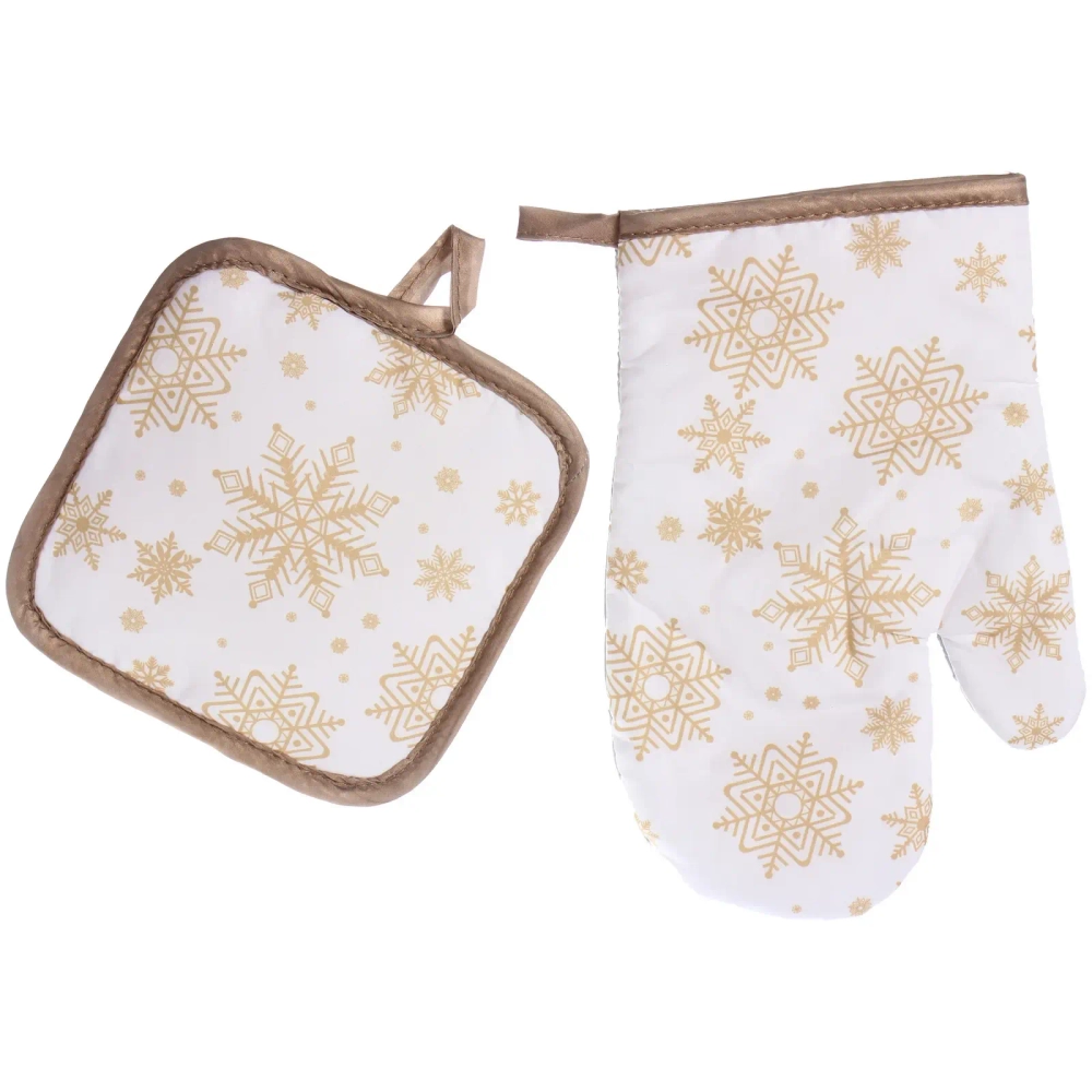 Прихватка в наборе с варежкой «Снежинка» цвет золотой, 17,5*17,5 см и 27*17 см