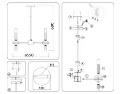 Ambrella Люстра со стеклянными плафонами на штанге Modern LH55358