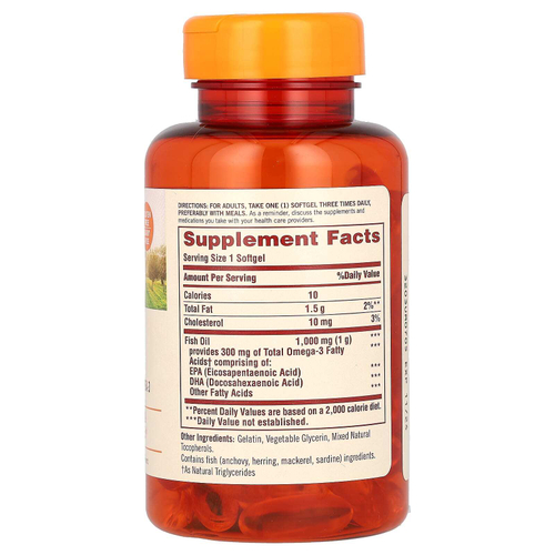 Sundown Naturals, рыбий жир, 1000 мг, 72 капсулы