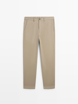 Massimo Dutti Зауженные брюки из смесовой хлопковой ткани, зеленый