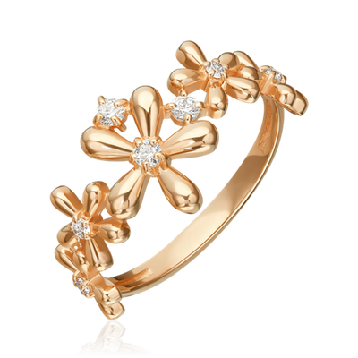 Кольцо из красного золота с фианитами