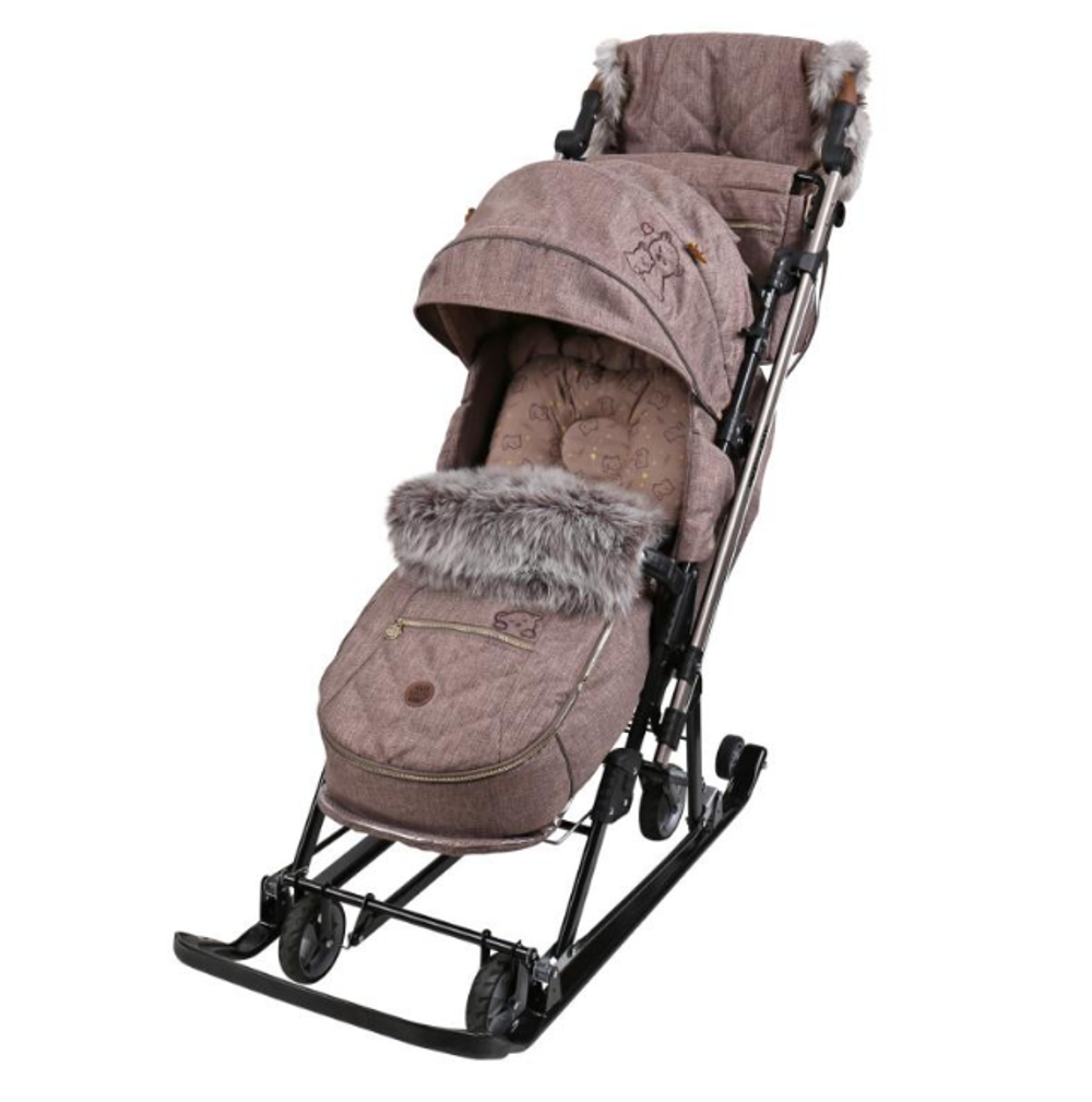 Санки-КОЛЯСКА J1 Joy every day с мишками бежевый
