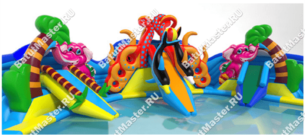 Надувной наземный аквапарк «Аквасфера» с бассейном, 20x18.5x7 м.