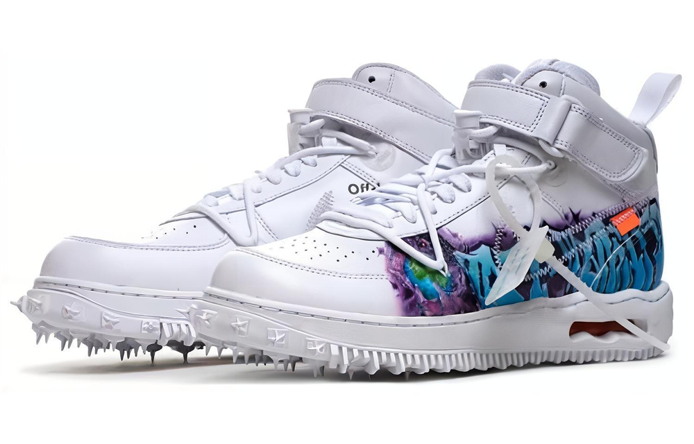 OFF-WHITE x Nike Air Force 1 "Graffiti" comfortable trend casual non-slip shock absorption wear-resistant mid-top sneakers men's white