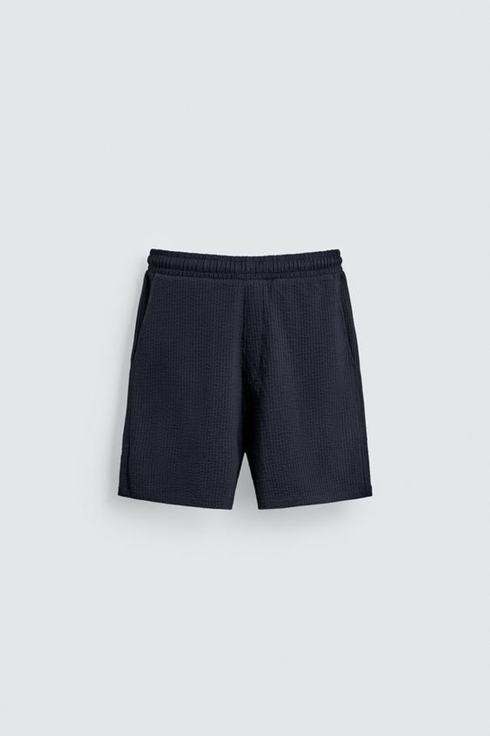 ZARA ШОРТЫ ИЗ ЖАТОЙ ТКАНИ СТРУКТУРЫ СИРСАКЕР, СИНИЙ
