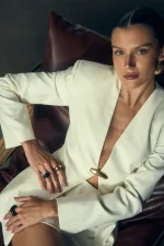 Жакет с акцентной брошью, Белый