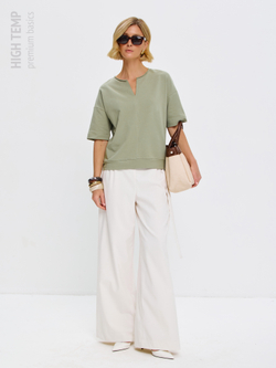 Плотная футболка из футера 2-нитки с V-вырезом HIGH TEMP