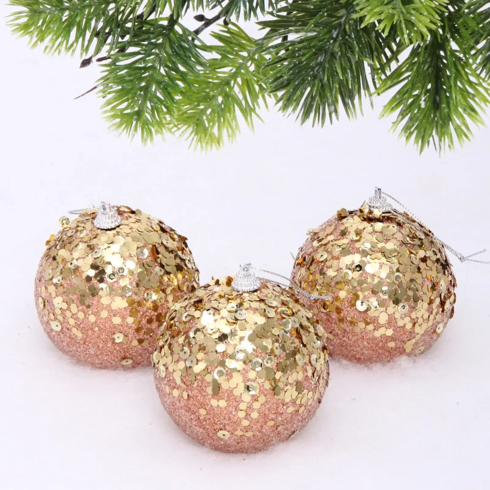 Новогодние шары «GLAME - Блеск» 8 см (набор 3 шт), Розовое золото