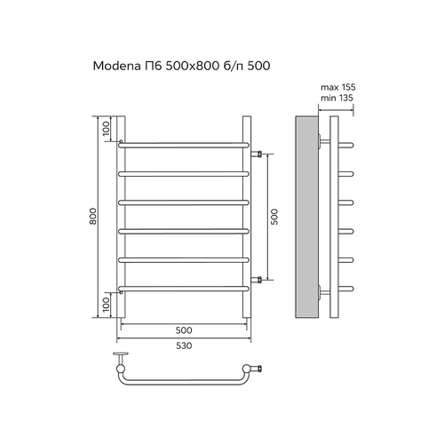 Полотенцесушитель водяной Azario MODENA 53.2х80, Хром