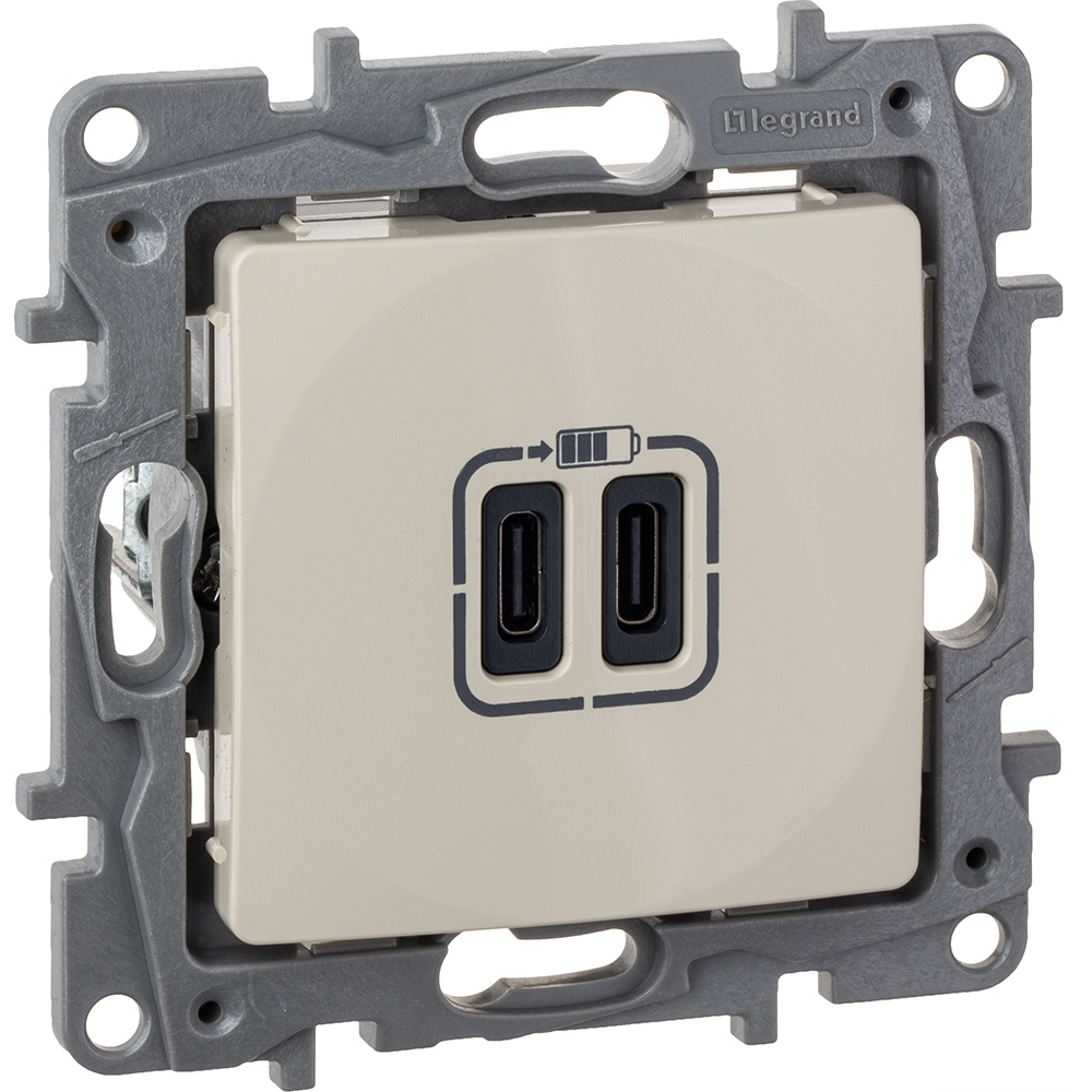 Розетка USB тип С / тип С 3000мА 15Вт - слоновая кость ETIKA Legrand