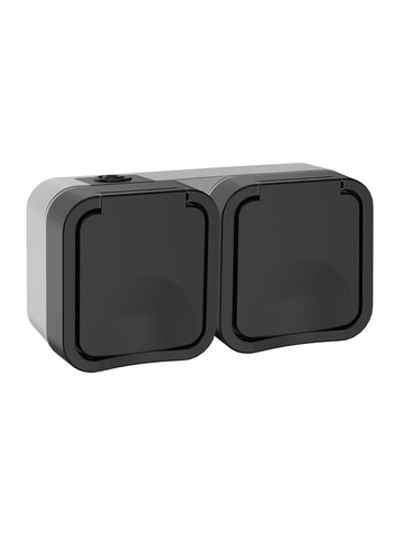 Розетка 2-м ОП TORS 16А IP55 TS122 горизонт. с заземл. с крышкой графит IEK TS-R26-16-55-G-K53