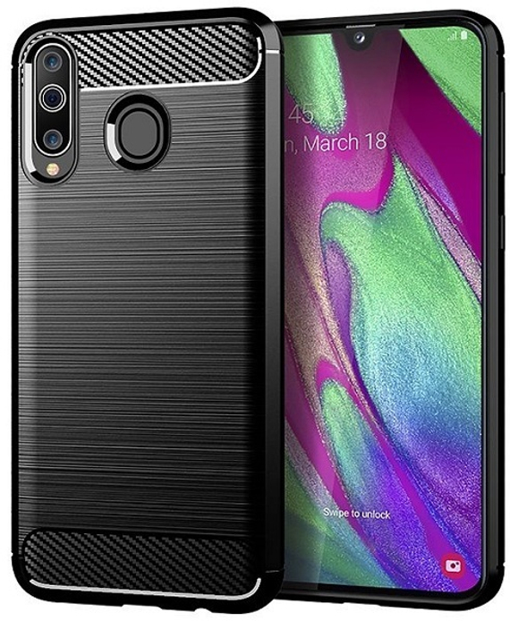 Чехол для Samsung Galaxy A40S (Galaxy M30) цвет Black (черный), серия Carbon от Caseport