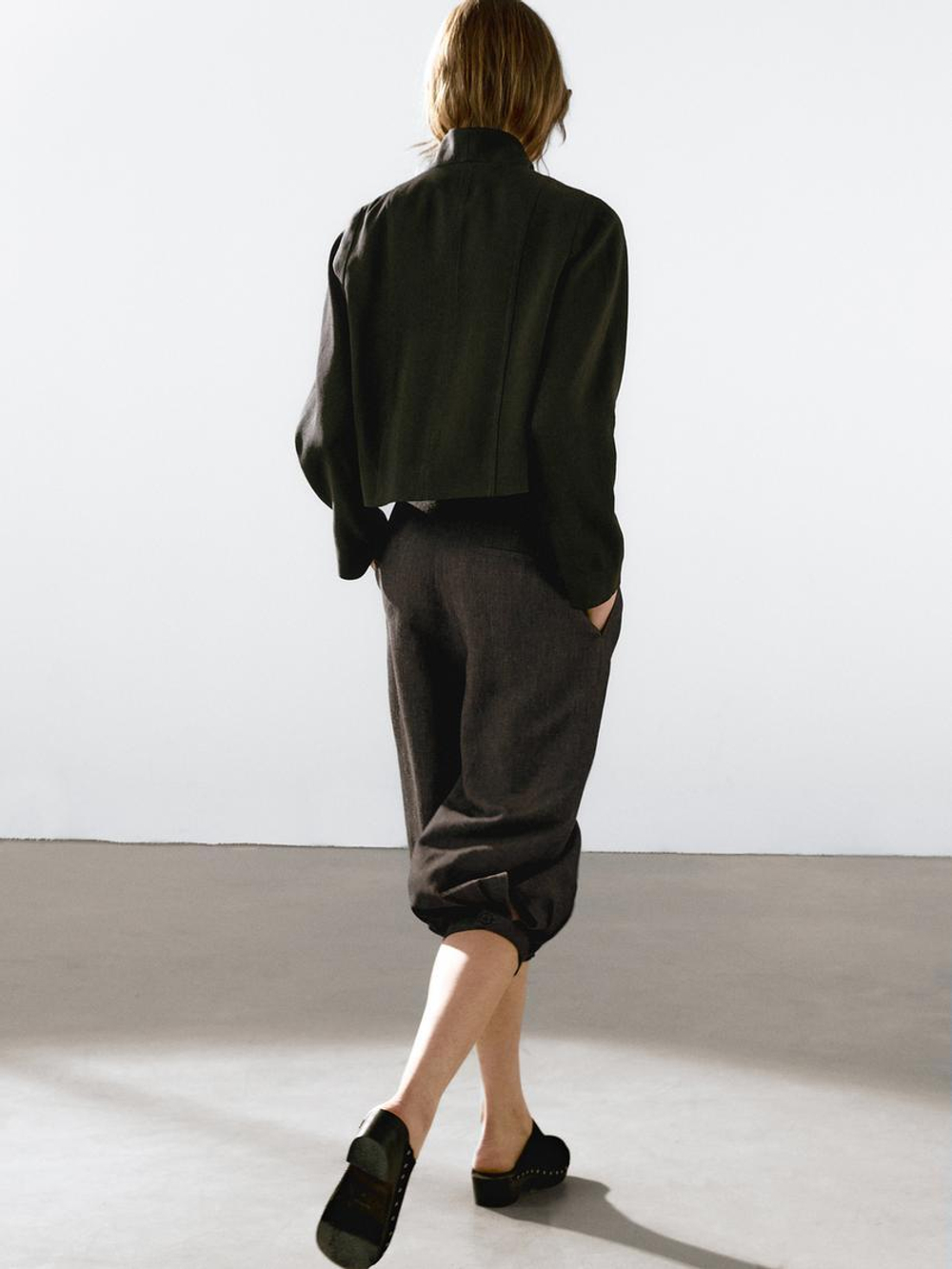 Massimo Dutti Брюки капри объемного кроя из смесового льна, коричневый