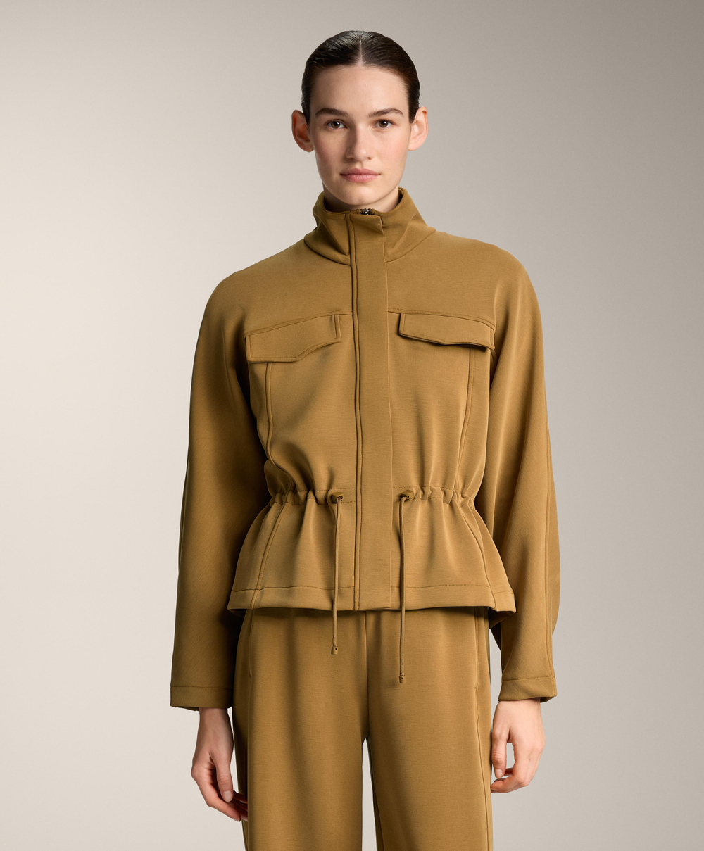 Oysho Укороченная куртка с регулируемой талией из модала с начесом, оливковый