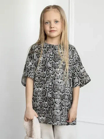 Футболка для девочки оверсайз, принт питон