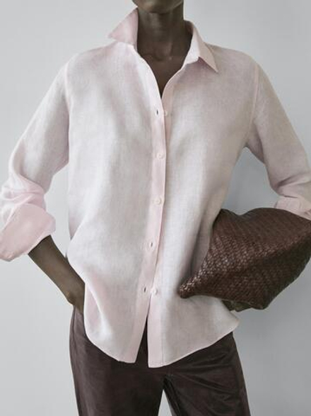 Massimo Dutti Свободная рубашка из 100% льна, розовый