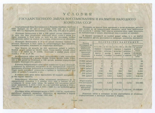 Облигация 200 рублей 1946 год. Заем восстановления и развития народного хозяйства. Серия № 010494. F