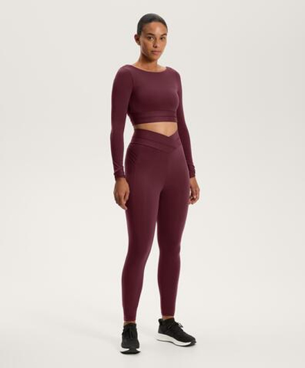 OYSHO Легинсы Comfortlux с V-образным вырезом на талии, длиной до щиколотки, с ребристой отделкой, темно-бордовый