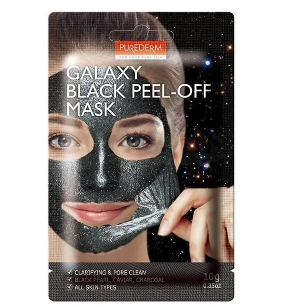 Маска-пленка для лица Purederm Galaxy Black Peel-Off Mask (Black Pearl, Caviar, Charcoal) Черная Глубоко очищающая поры с черным жемчугом, икрой и древесным углем 10 г