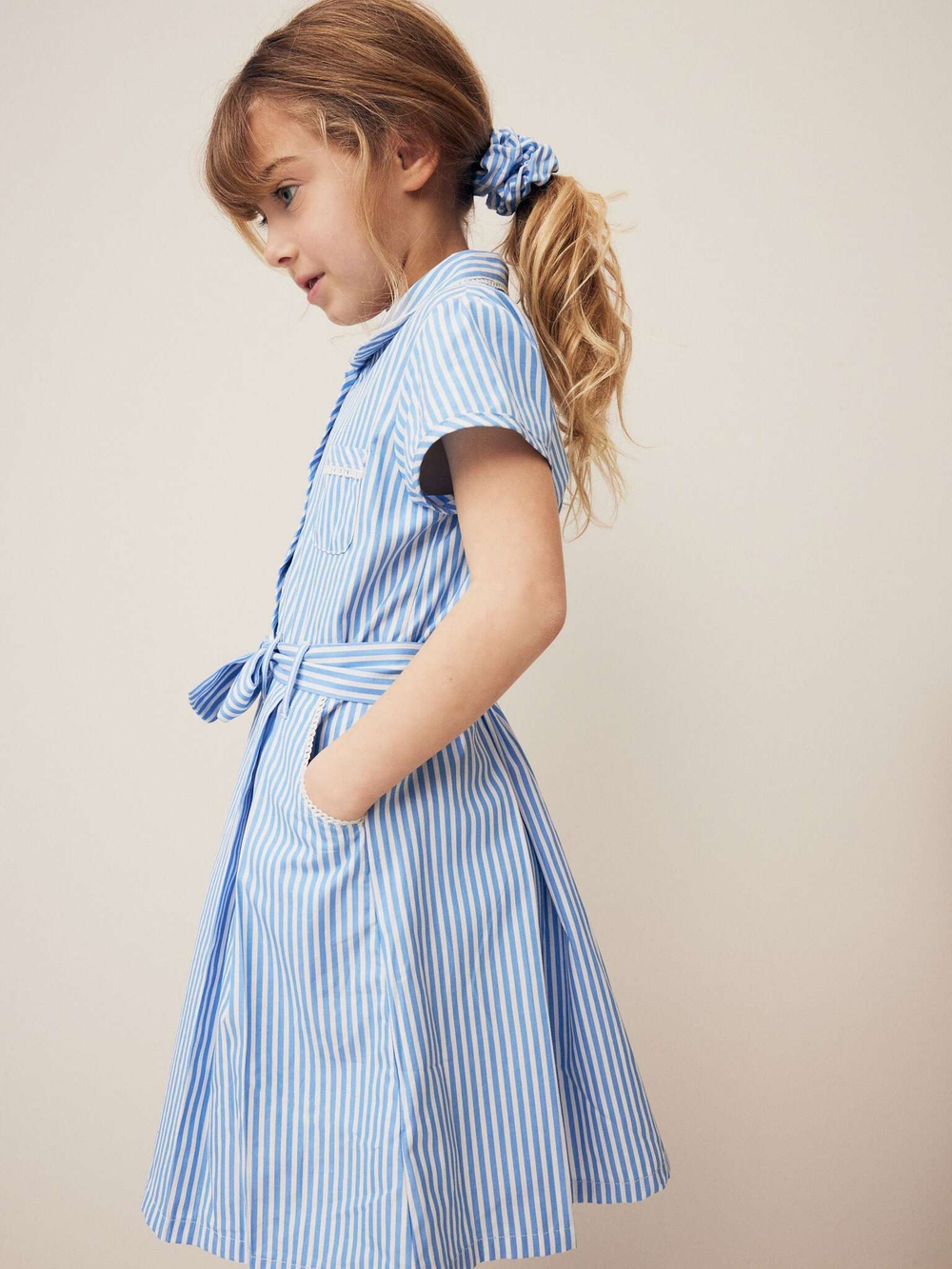 Платье школьное с воротником и поясом для девочки Next Q77-069, Голубой, Белый