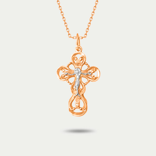 Крест православный из розового золота 585 пробы без вставок (арт. 080053)