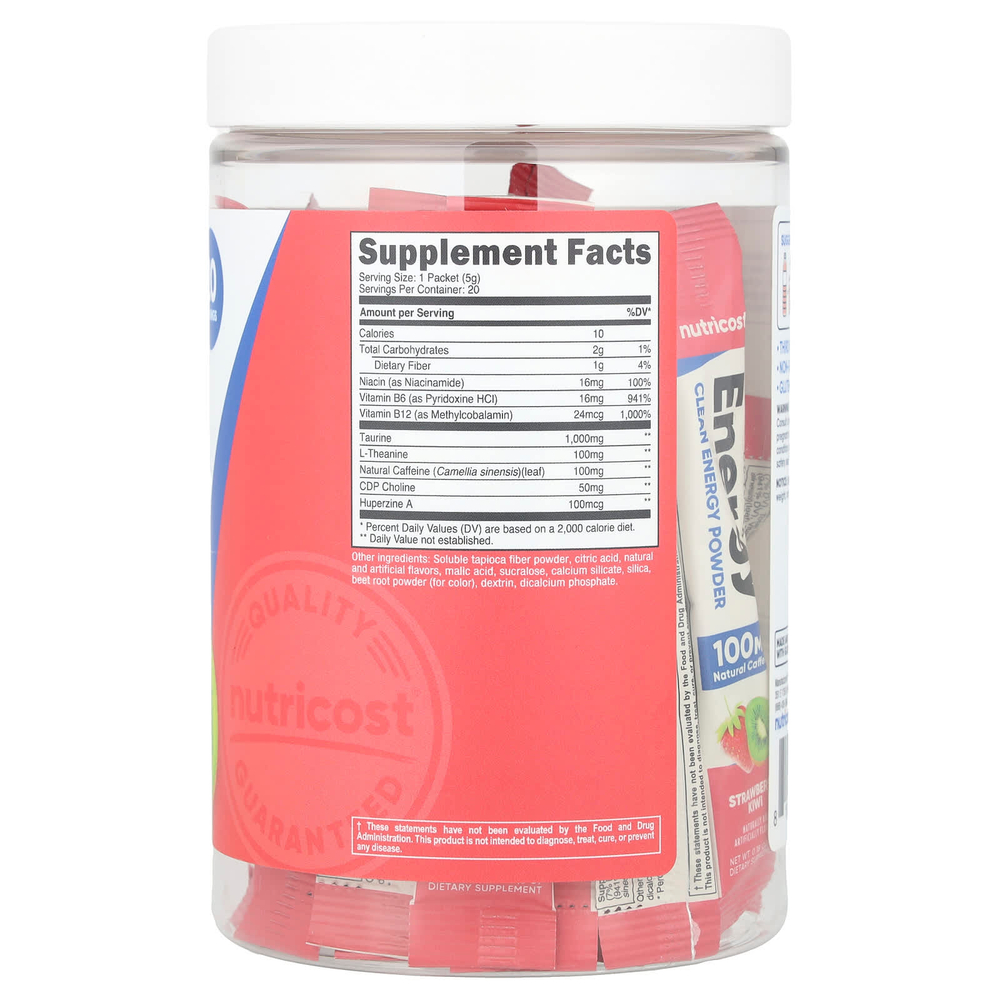 Nutricost, Energy, Clean Energy, порошок, клубника и киви, 20 пакетиков по 5 г (0,18 унции)