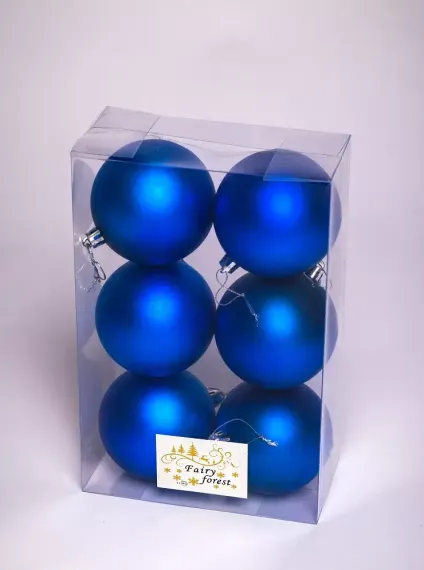 Набор пластиковых шаров Анет 80 мм., синий матовый, 6 шт., ЕлкиТорг (150303)