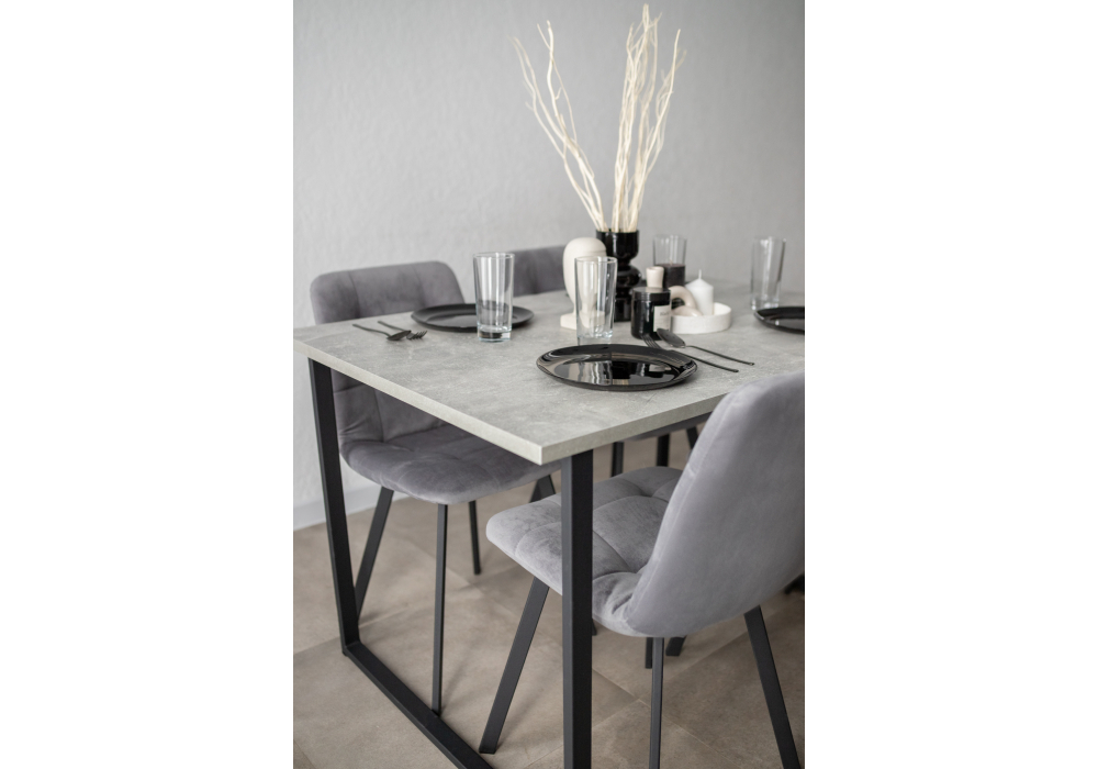 Стол деревянный Woodville Лиман 117 х 77 бетон светлый, черный матовый, ножки черные