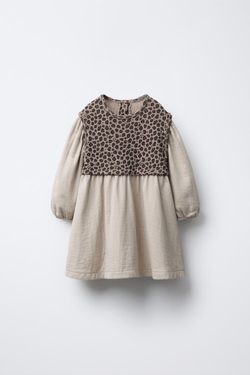 ZARA КОМБИНИРОВАННОЕ ПЛАТЬЕ С ПРИНТОМ, РЫЖЕВАТО-КОРИЧНЕВЫЙ