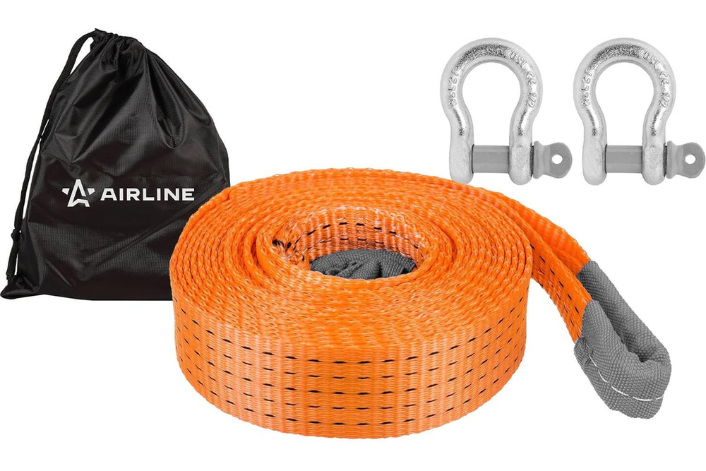 Трос VIP буксировочный усиленный (лента) 10 т, 5 м, 2 металл. шакла, с мешком ATWP005 AIRLINE