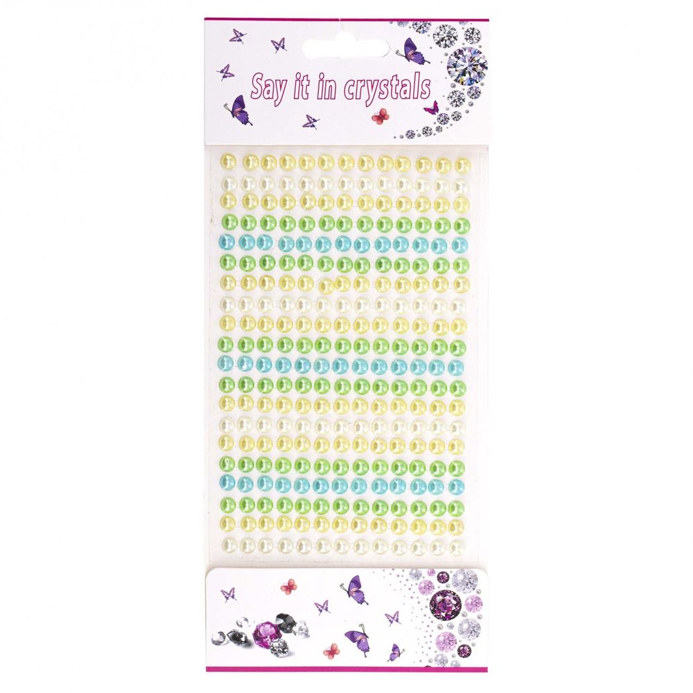 Наклейки-стразы Alingar, акриловые, "Весенние жемчуженки", белые,желтые,зеленые,голубые, пакет с европодвесом