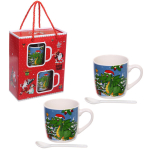 Кружка керамическая 200мл в наборе 2шт с ложками «Дракоша»