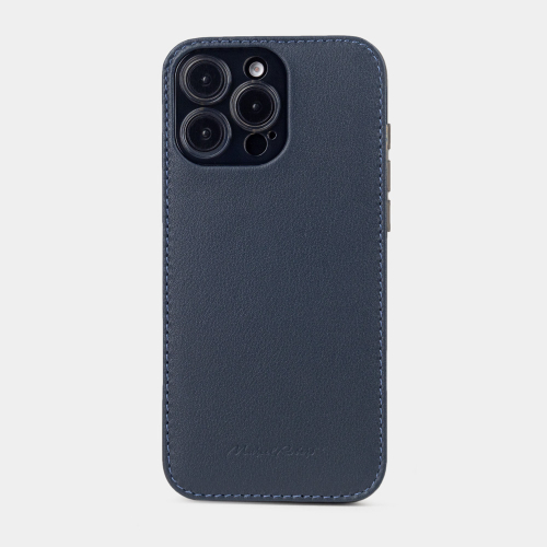 Чехол-накладка кожаная для iPhone 16 Pro Max, теленок синего цвета