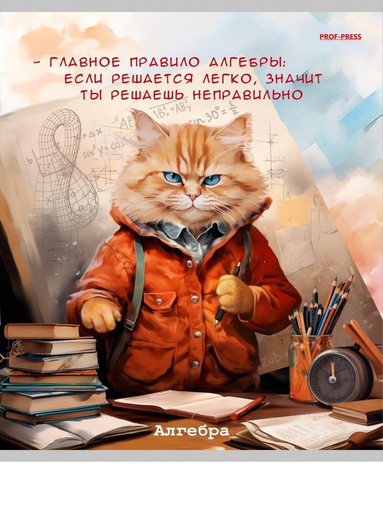 Тетрадь предметная 48л. клетка Алгебра &quot;Жил-был кот&quot; (Проф-Пресс)