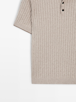 Massimo Dutti Свитер поло из смесового хлопка с узором «косы», песочный